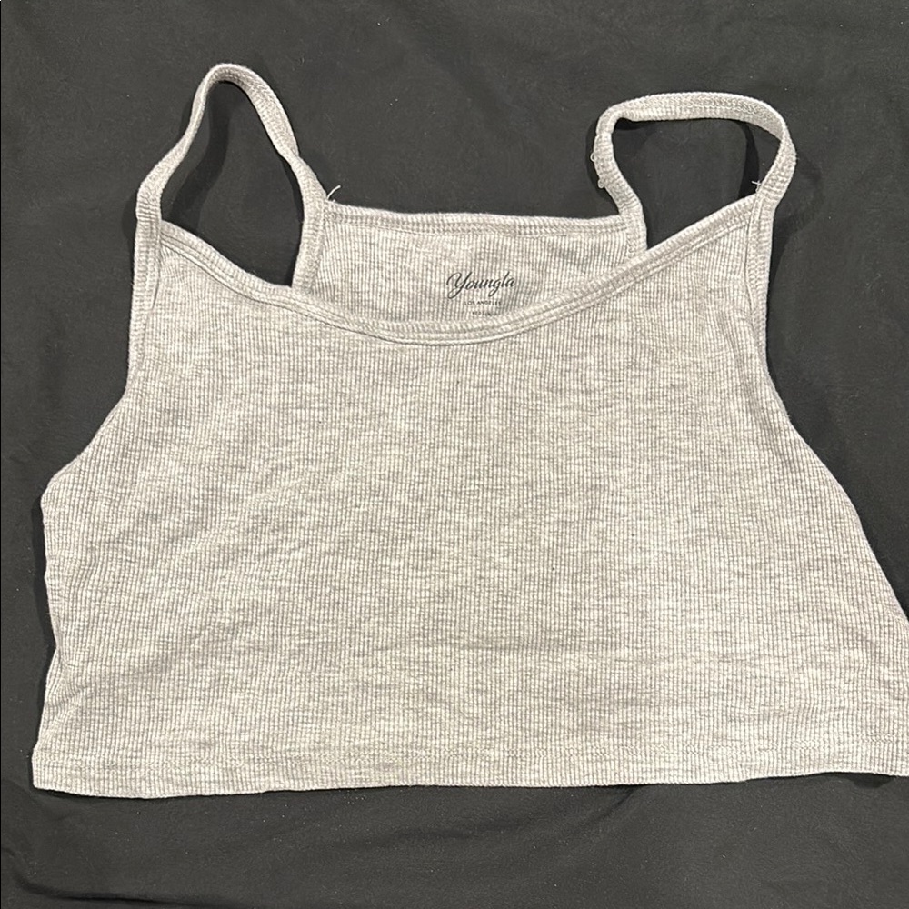 YoungLA Gray Sleeveless Fitted Crop Tank Top